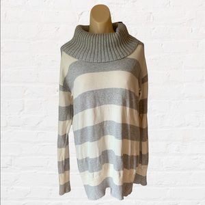 Banana Republic Cowl Neck Cotton Grey and White Striped Sweater Size Large